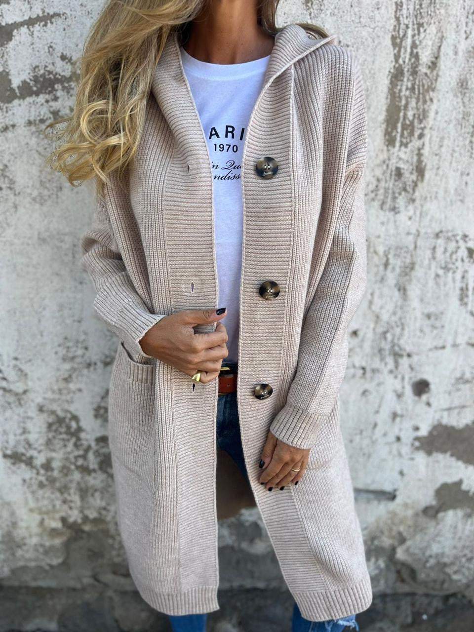 Gilet très long côtelé à capuche — Amielle Paris