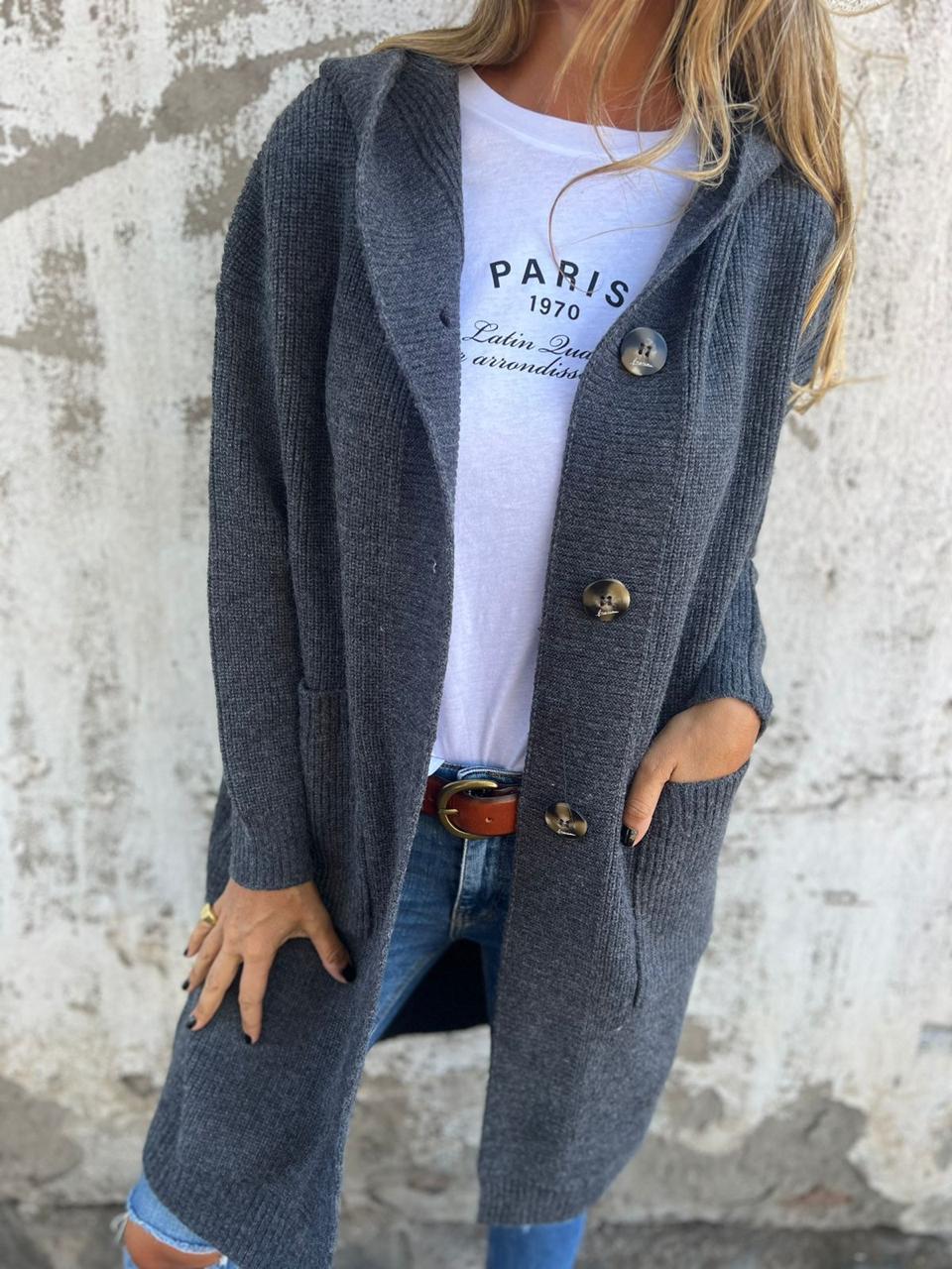 Gilet très long côtelé à capuche — Amielle Paris