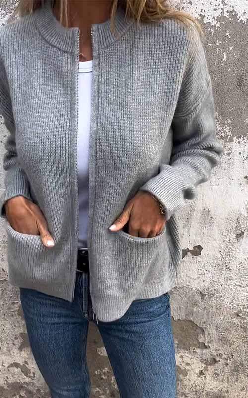 Gilet côtelé zippé à col montant — Amielle Paris