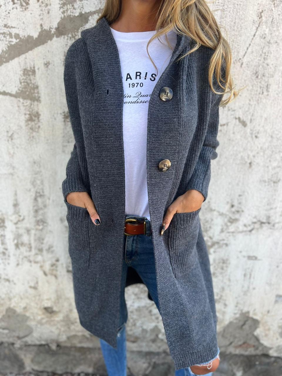 Gilet très long côtelé à capuche — Amielle Paris