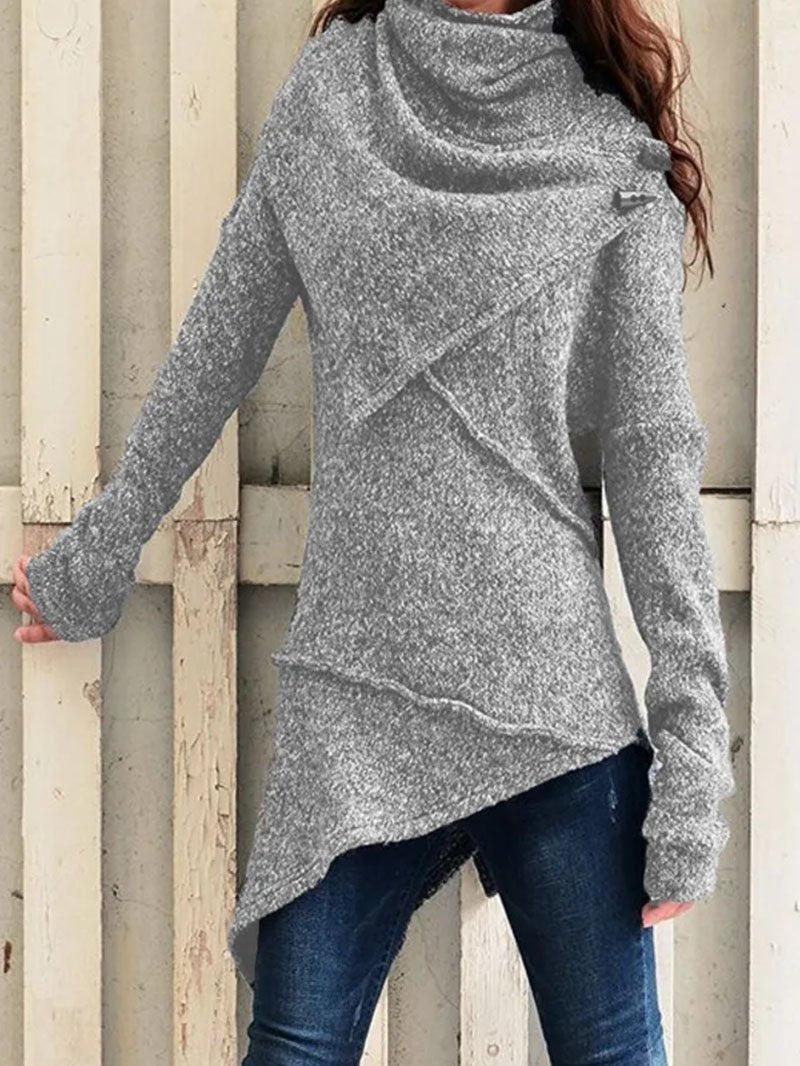 Pull long à col drapé et base asymétrique — Amielle Paris