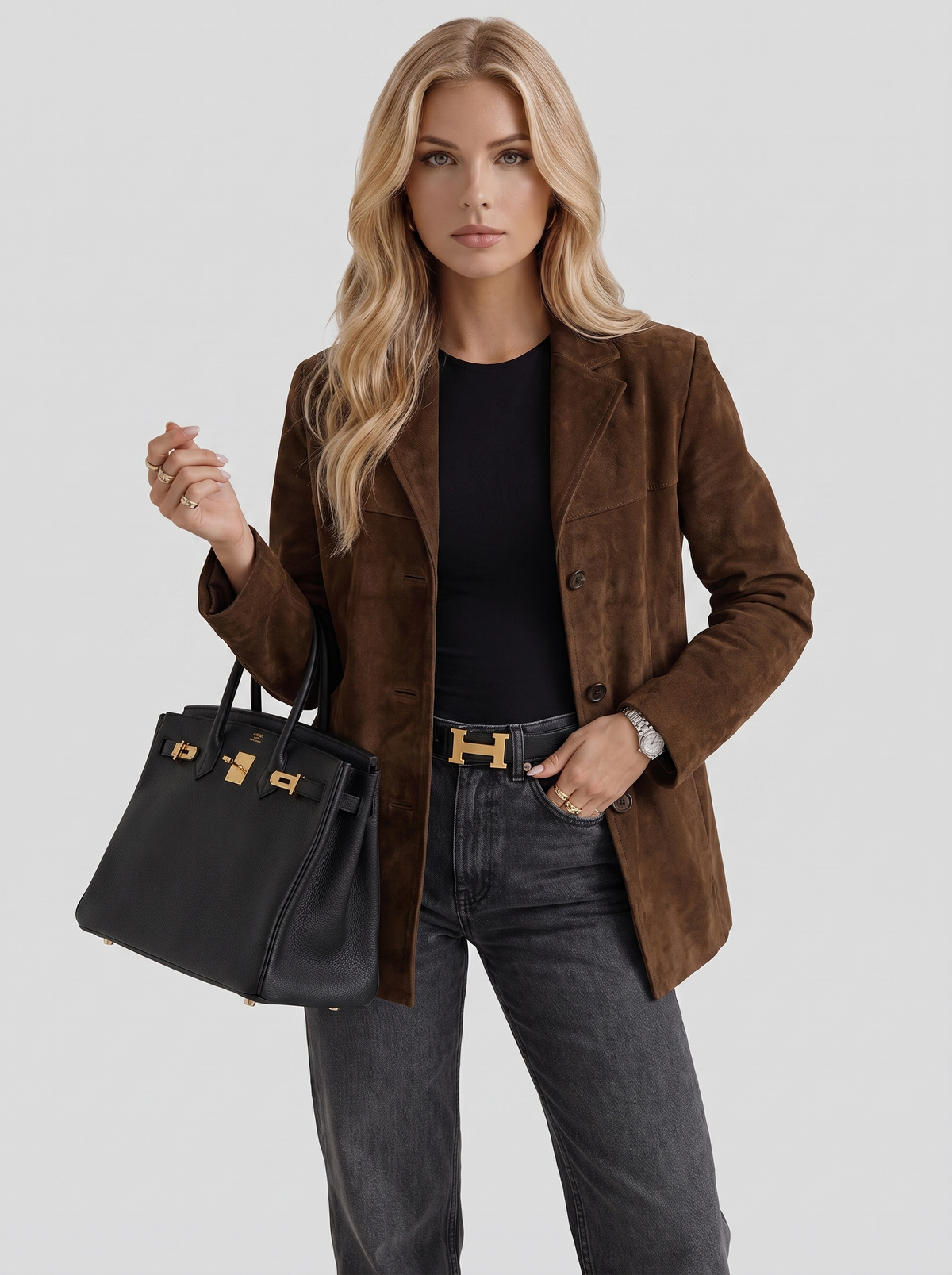 Blazer ajusté aspect daim à un bouton — Amielle Paris
