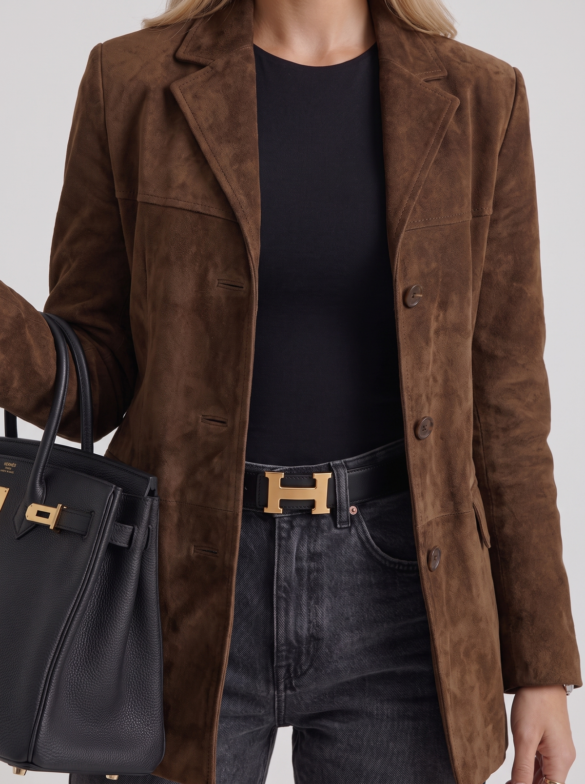 Blazer ajusté aspect daim à un bouton — Amielle Paris