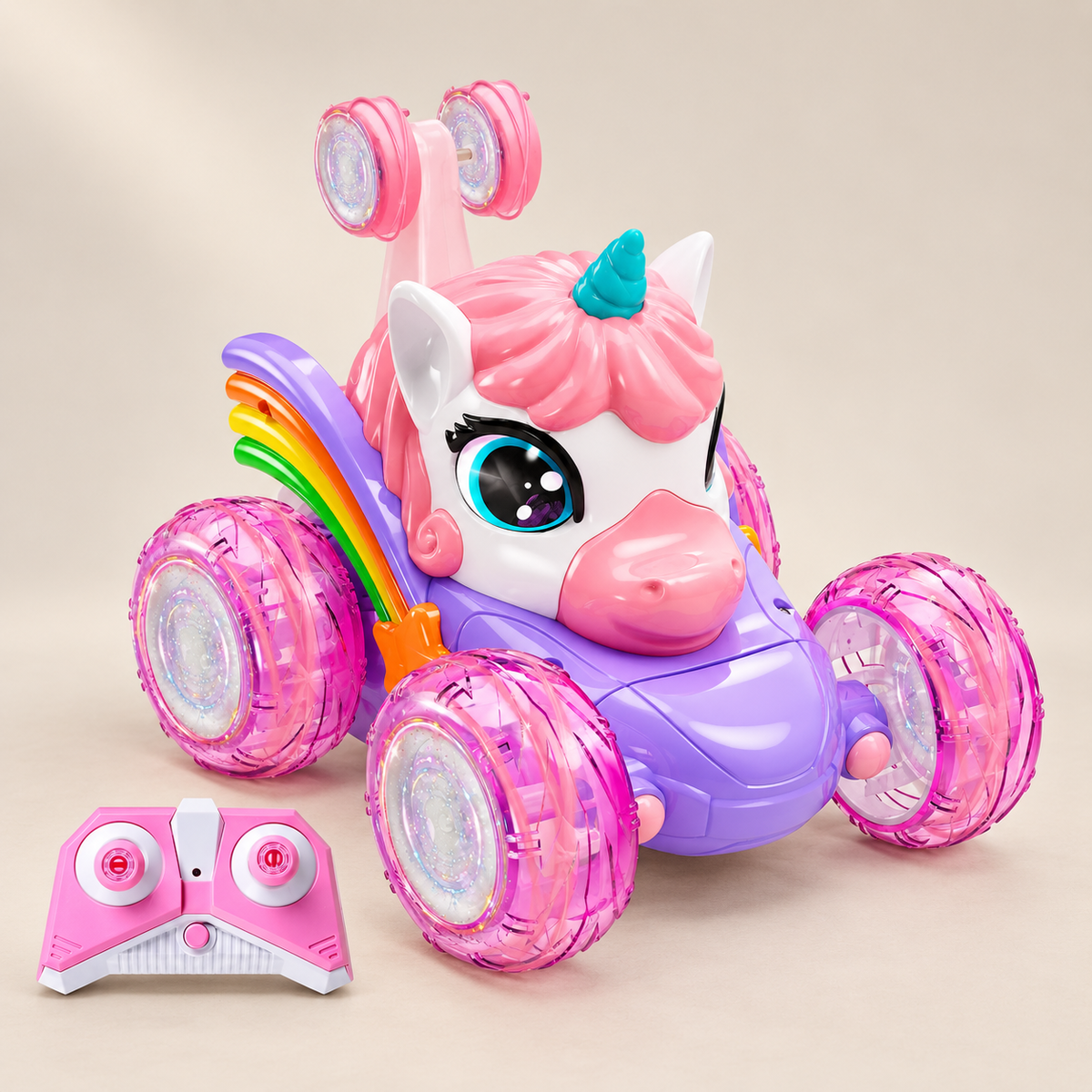 Voiture licorne télécommandée à roues lumineuses — vue 1