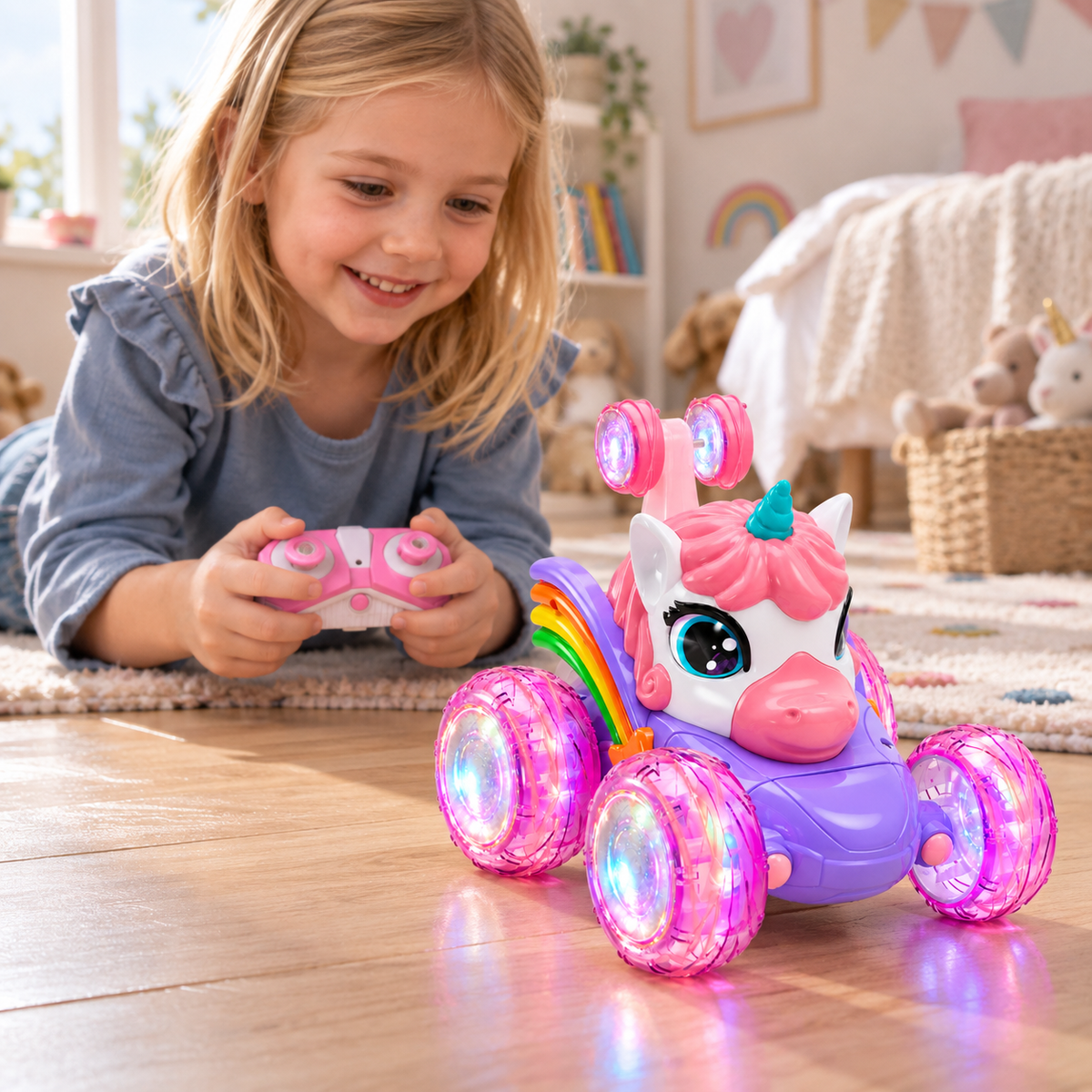 Voiture licorne télécommandée à roues lumineuses — vue 2