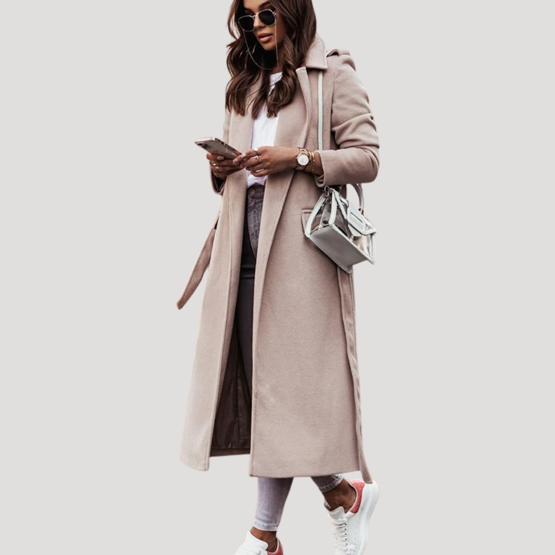 Manteau long à revers et ceinture à nouer — Amielle Paris