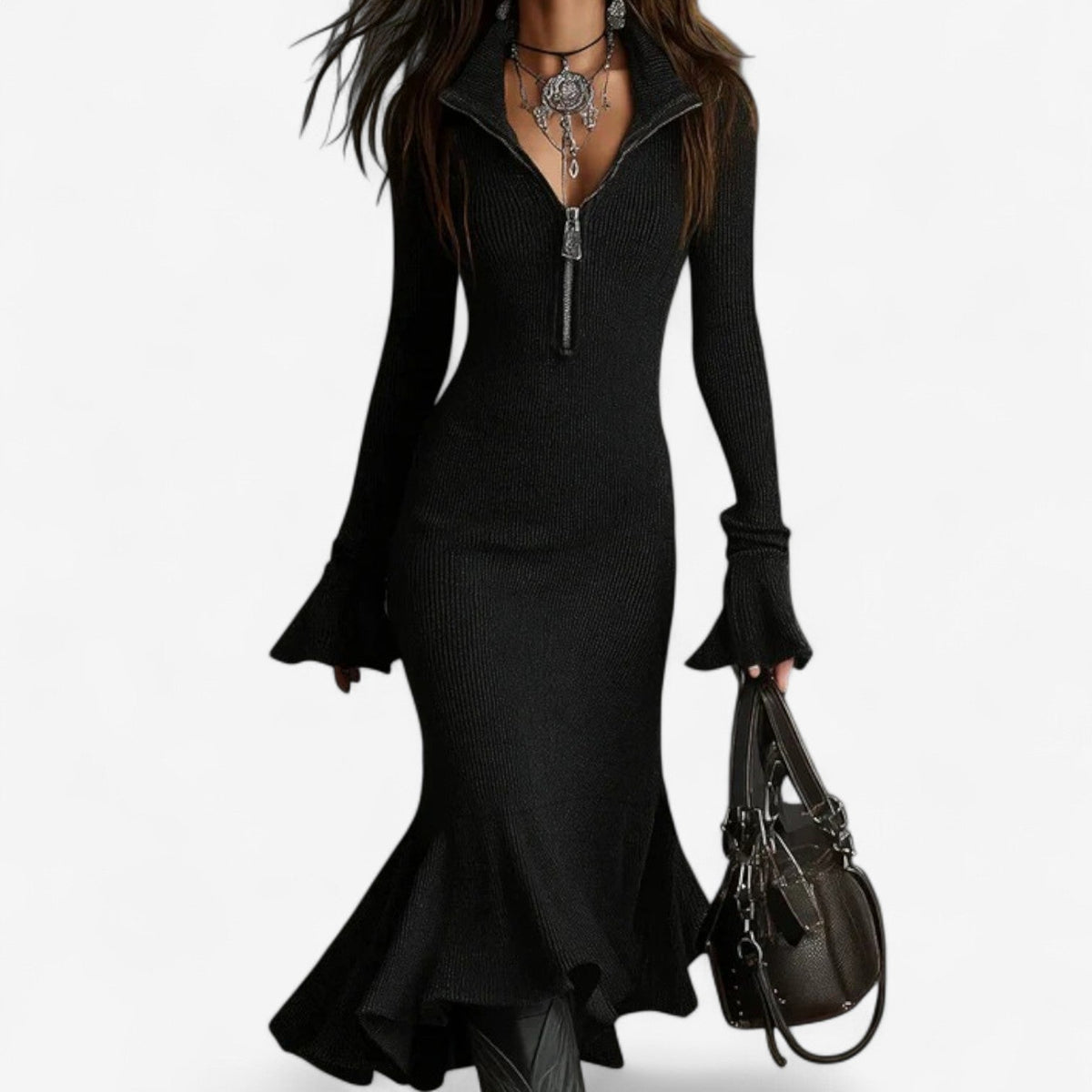 Robe pull midi à col zippé et jupe évasée — Amielle Paris