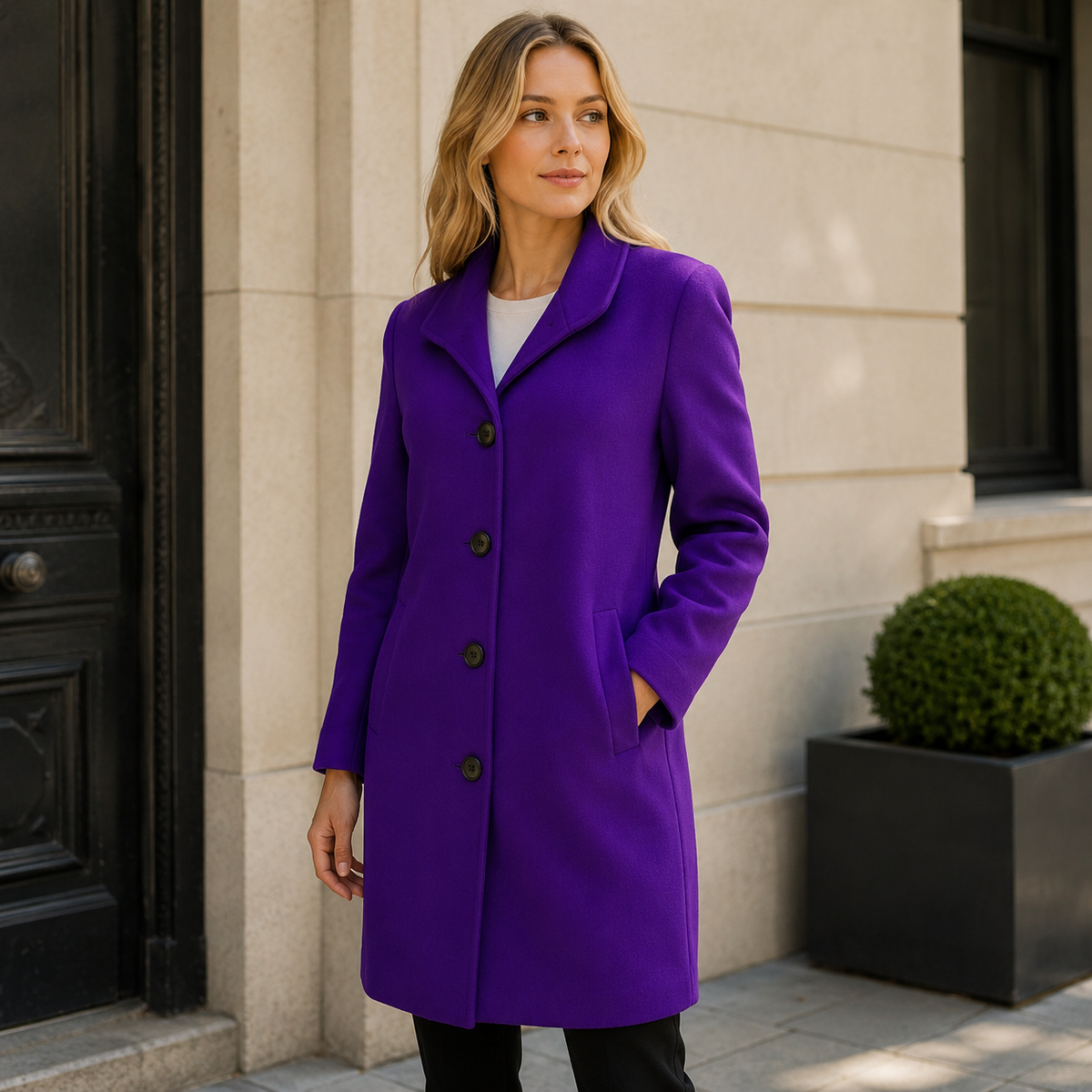 Evelyn — Manteau boutonné à col à revers — Amielle Paris