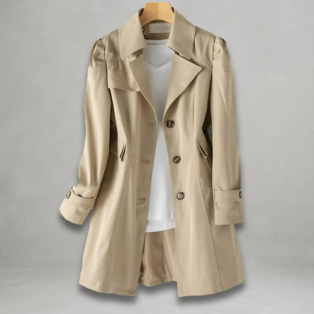 Trench long boutonné à col travaillé — Amielle Paris
