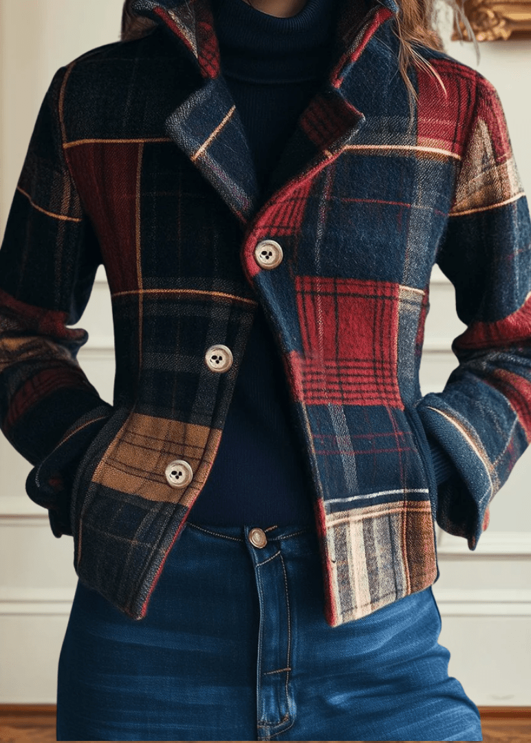Elowen — Veste à carreaux rouge et bleu marine — Amielle Paris