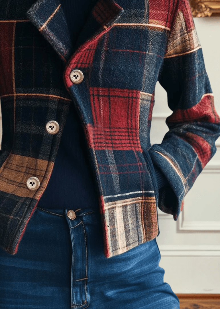 Elowen — Veste à carreaux rouge et bleu marine — Amielle Paris