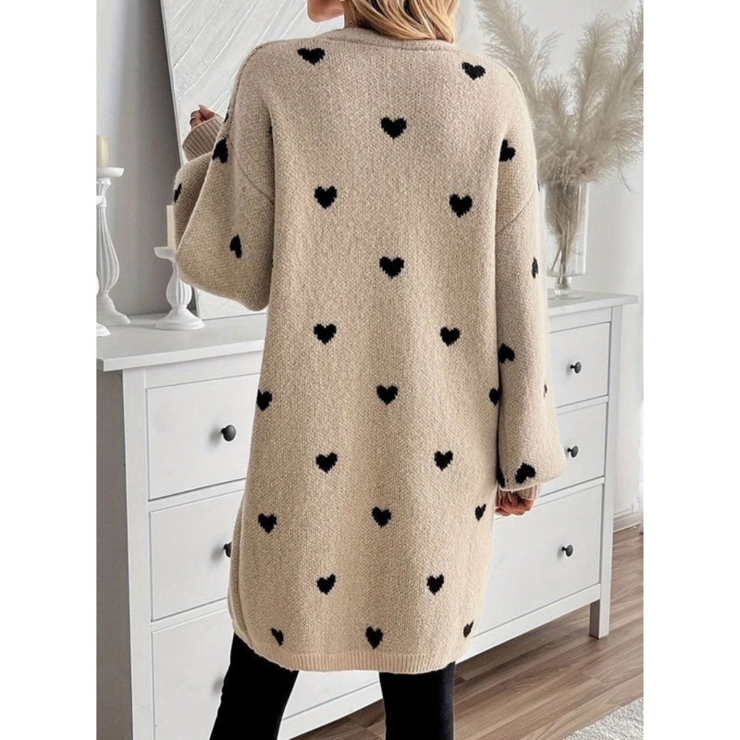 Penelope — Cardigan long ouvert à motif cœurs — Amielle Paris