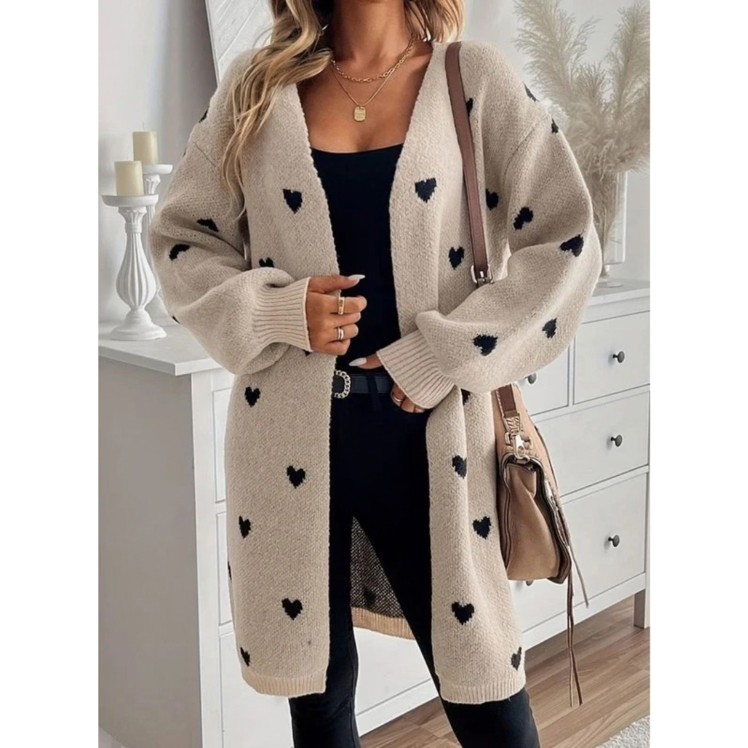 Penelope — Cardigan long ouvert à motif cœurs — Amielle Paris