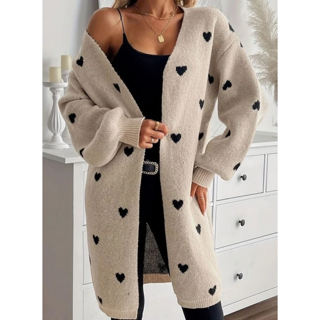 Penelope — Cardigan long ouvert à motif cœurs — Amielle Paris