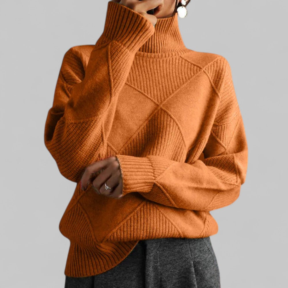 Pull ample à col roulé et maille losanges — Amielle Paris