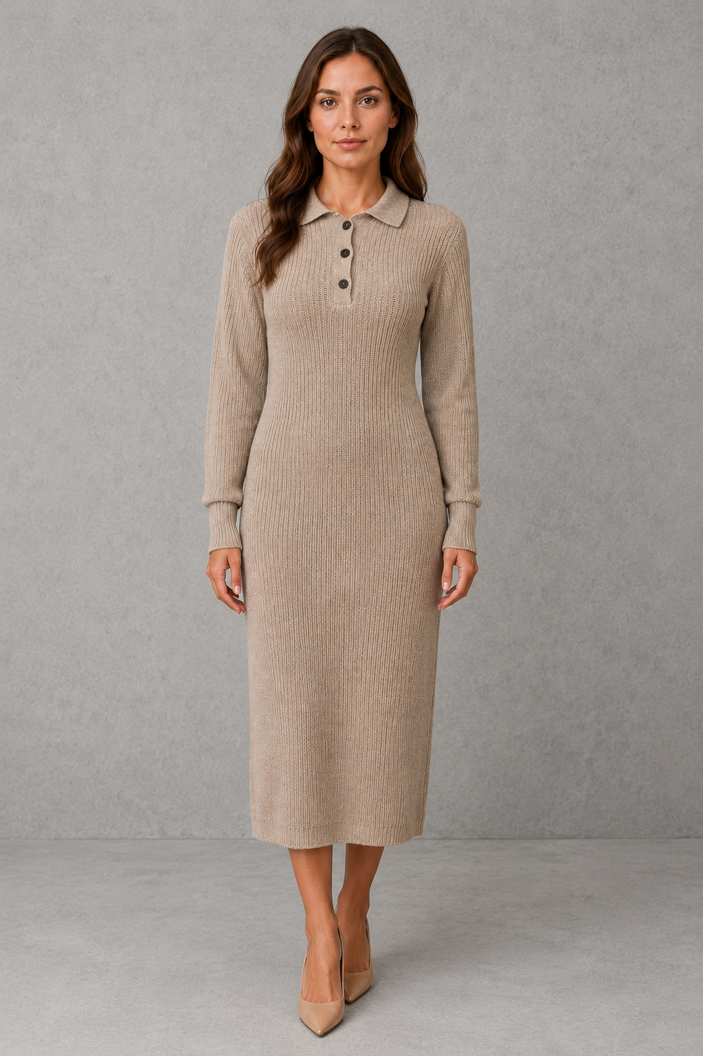 Robe pull midi à col polo boutonné — Amielle Paris