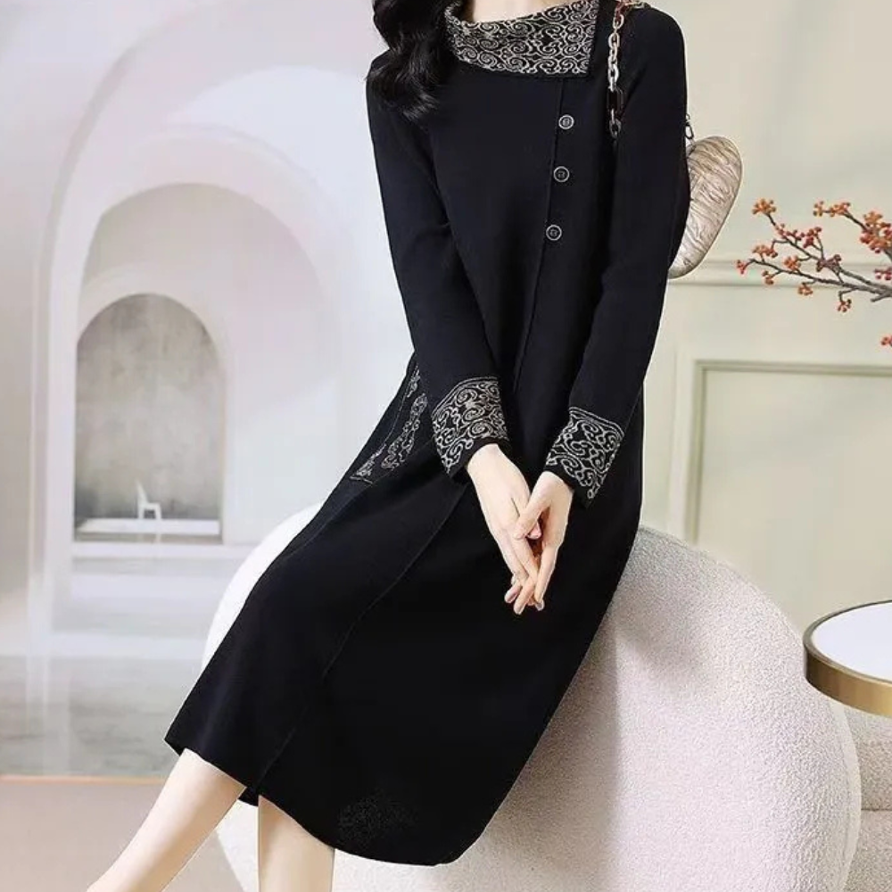 Vanya — Robe midi à col et poignets contrastants — Amielle Paris