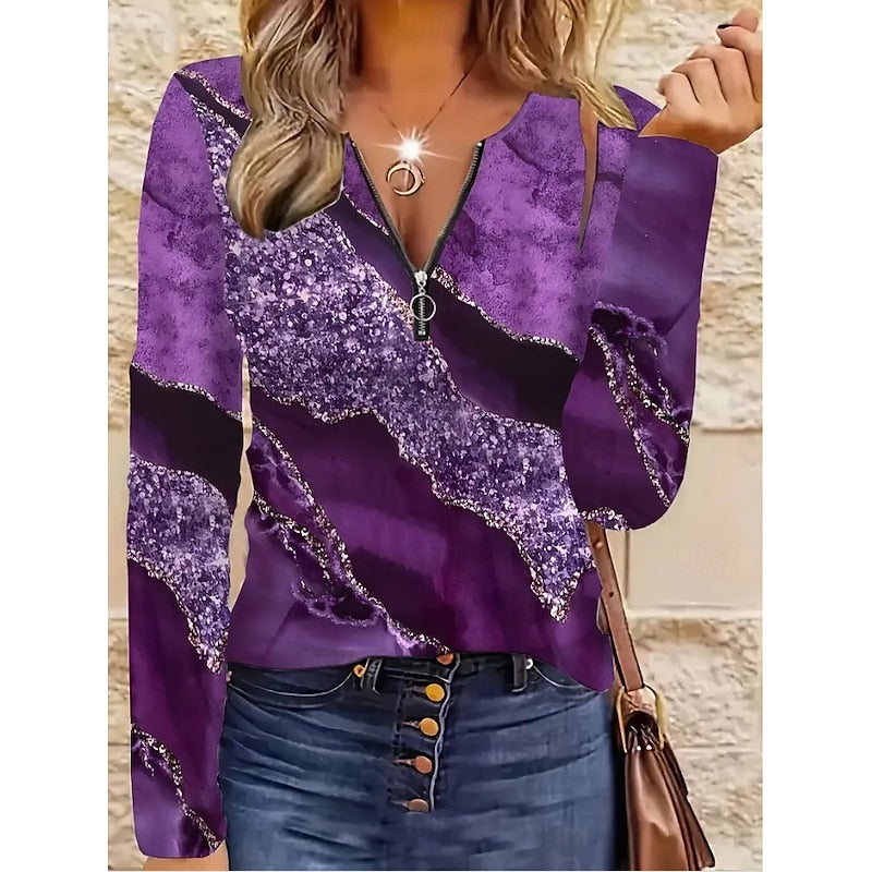 Haut fleuri à manches longues et col zippé — Amielle Paris