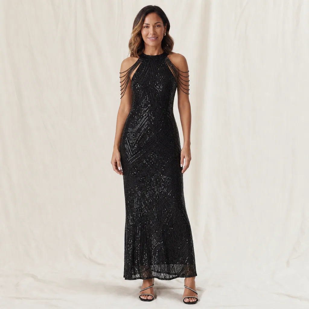 Rhian — Robe longue à sequins et col licou — vue principale