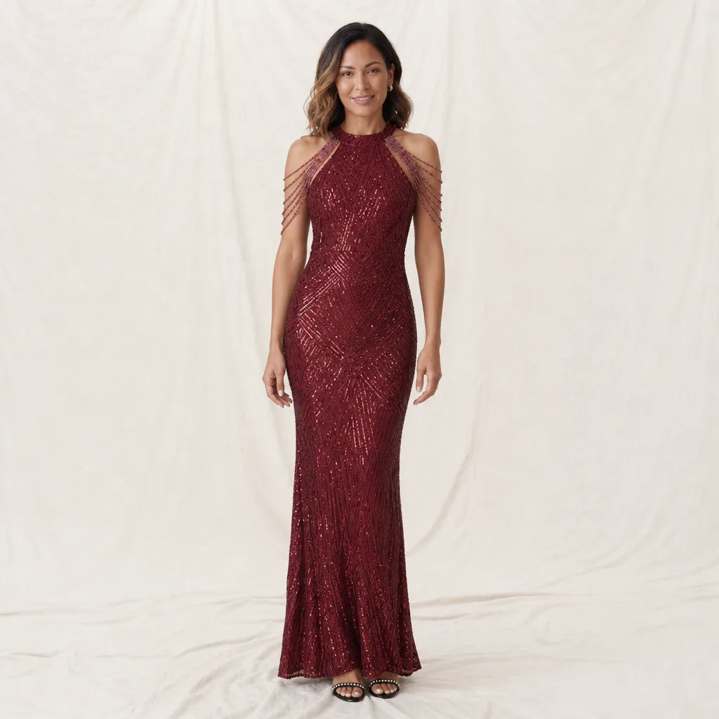 Rhian — Robe longue à sequins et col licou — vue 3