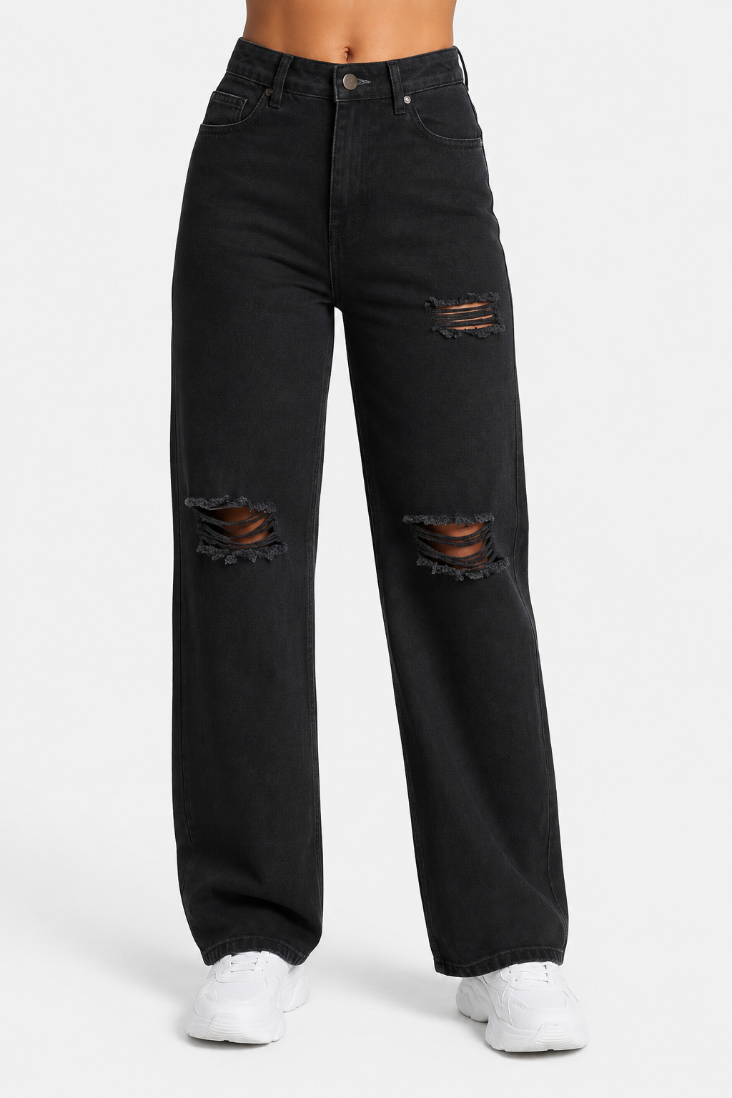 Jean large déchiré taille haute — Riley — Amielle Paris