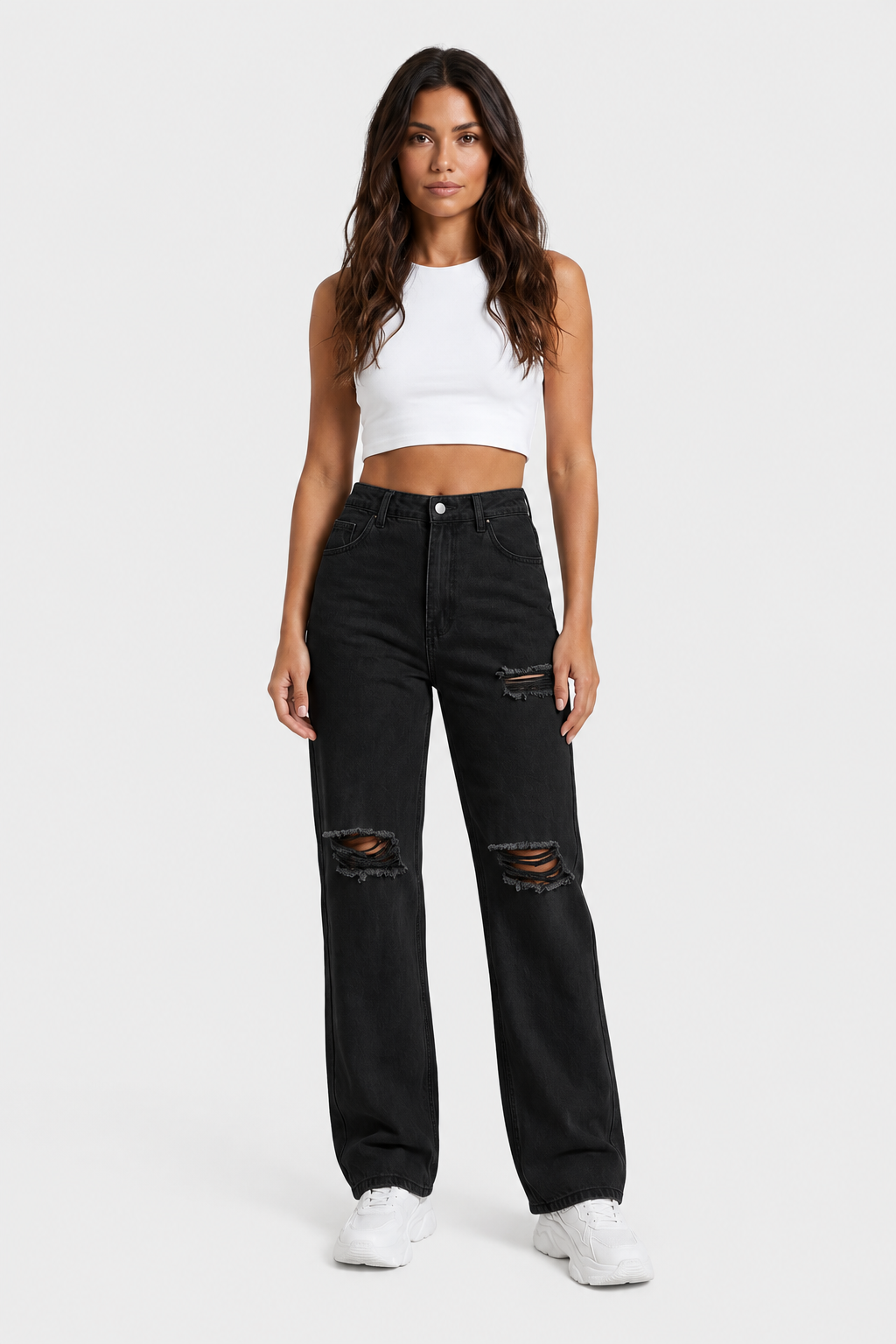 Jean large déchiré taille haute — Riley — Amielle Paris