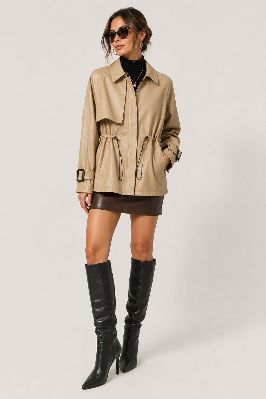 Rosie — Veste effet cuir à taille ajustable — Amielle Paris
