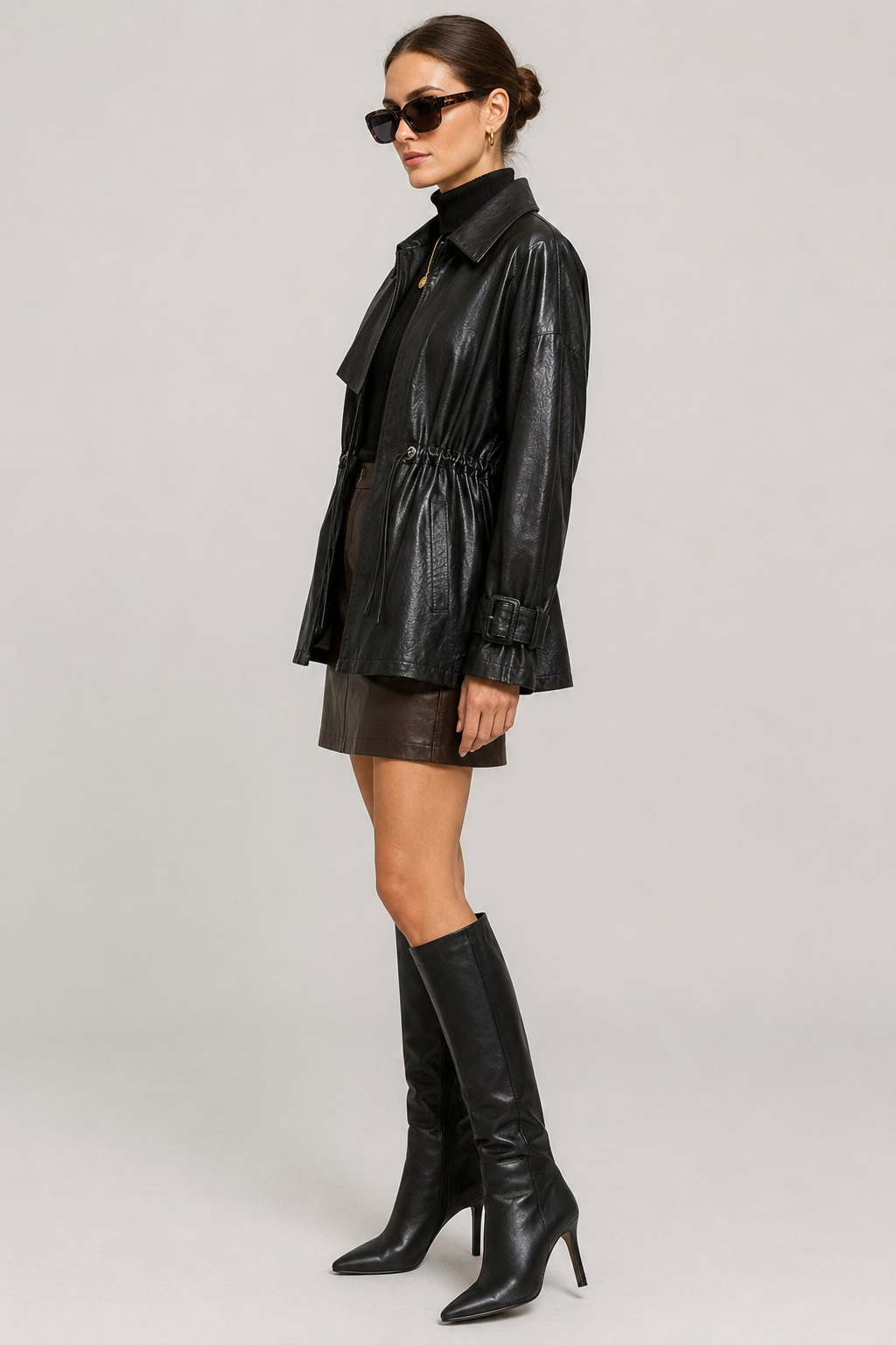 Rosie — Veste effet cuir à taille ajustable — Amielle Paris