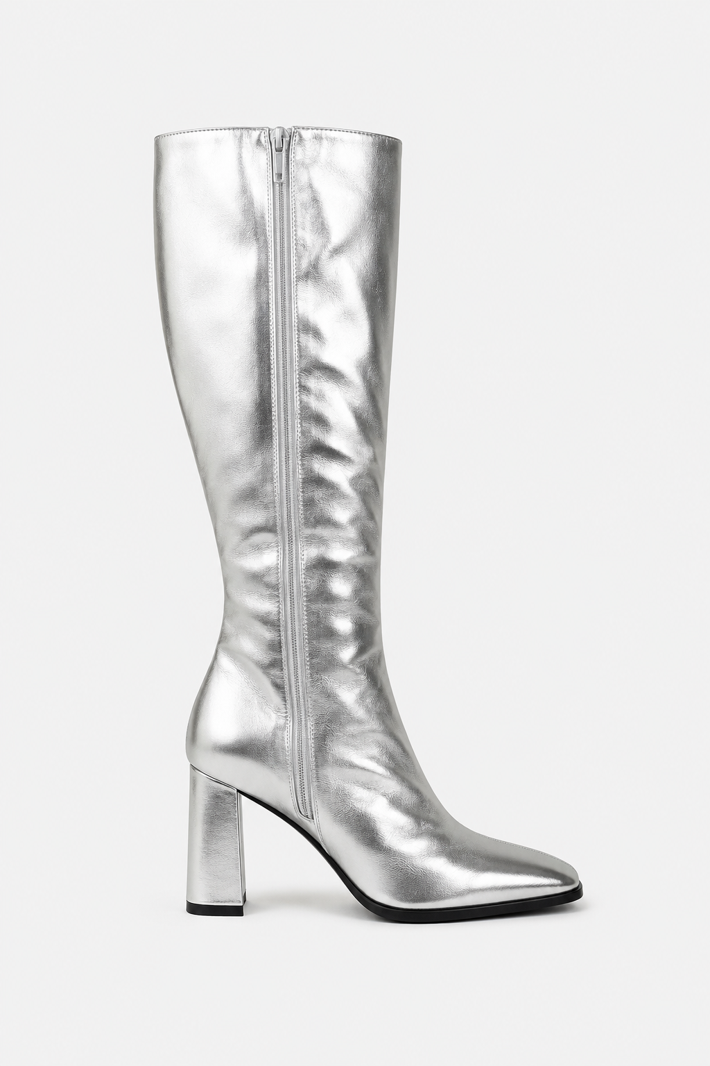 Bottes hautes argentées à talon