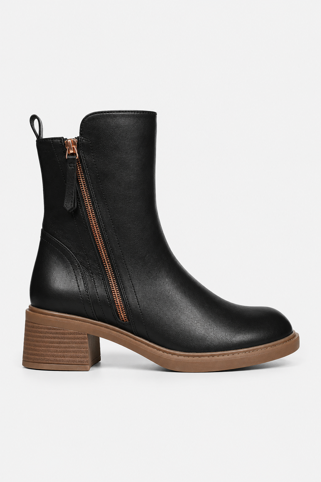 Bottines à talon bloc et zip doré