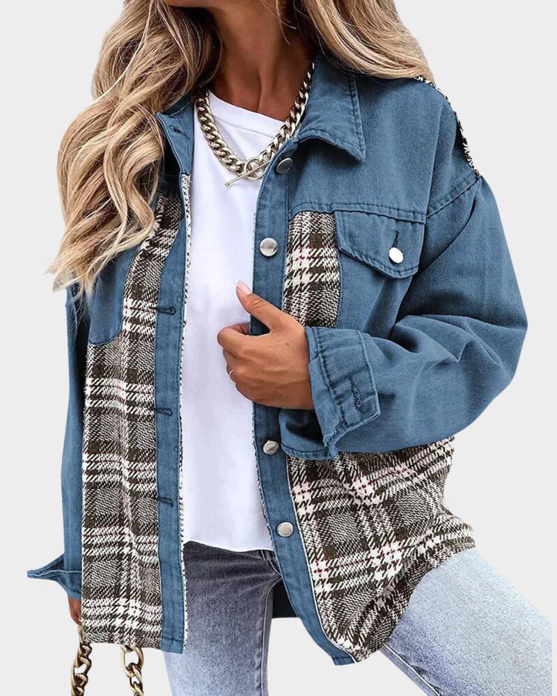 Veste ample en jean à empiècements à carreaux — Amielle Paris