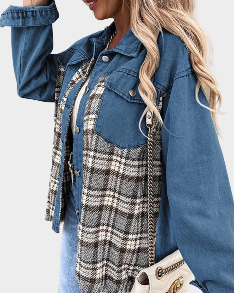 Veste ample en jean à empiècements à carreaux — Amielle Paris