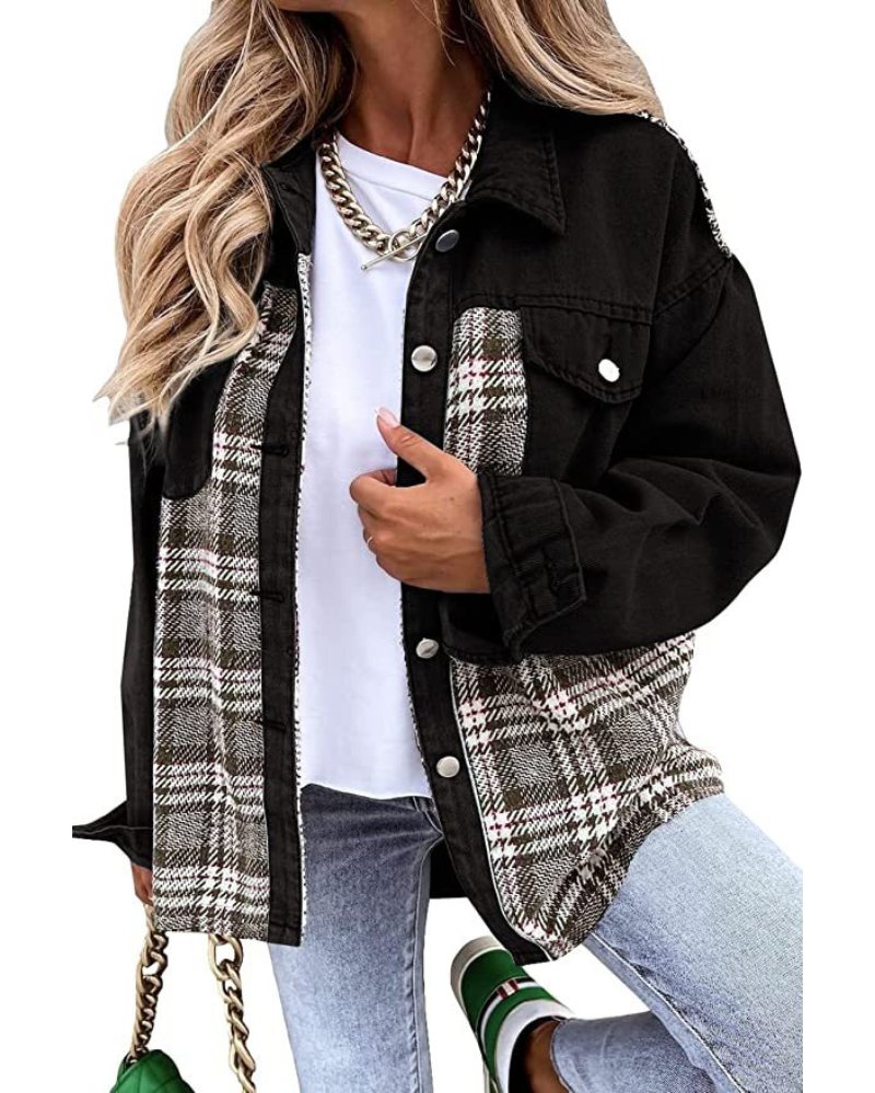 Veste ample en jean à empiècements à carreaux — Amielle Paris
