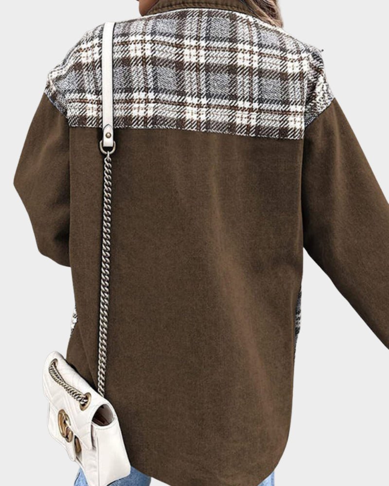 Veste ample en jean à empiècements à carreaux — Amielle Paris