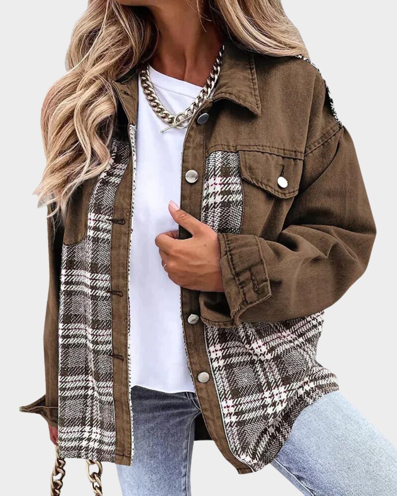 Veste ample en jean à empiècements à carreaux — Amielle Paris