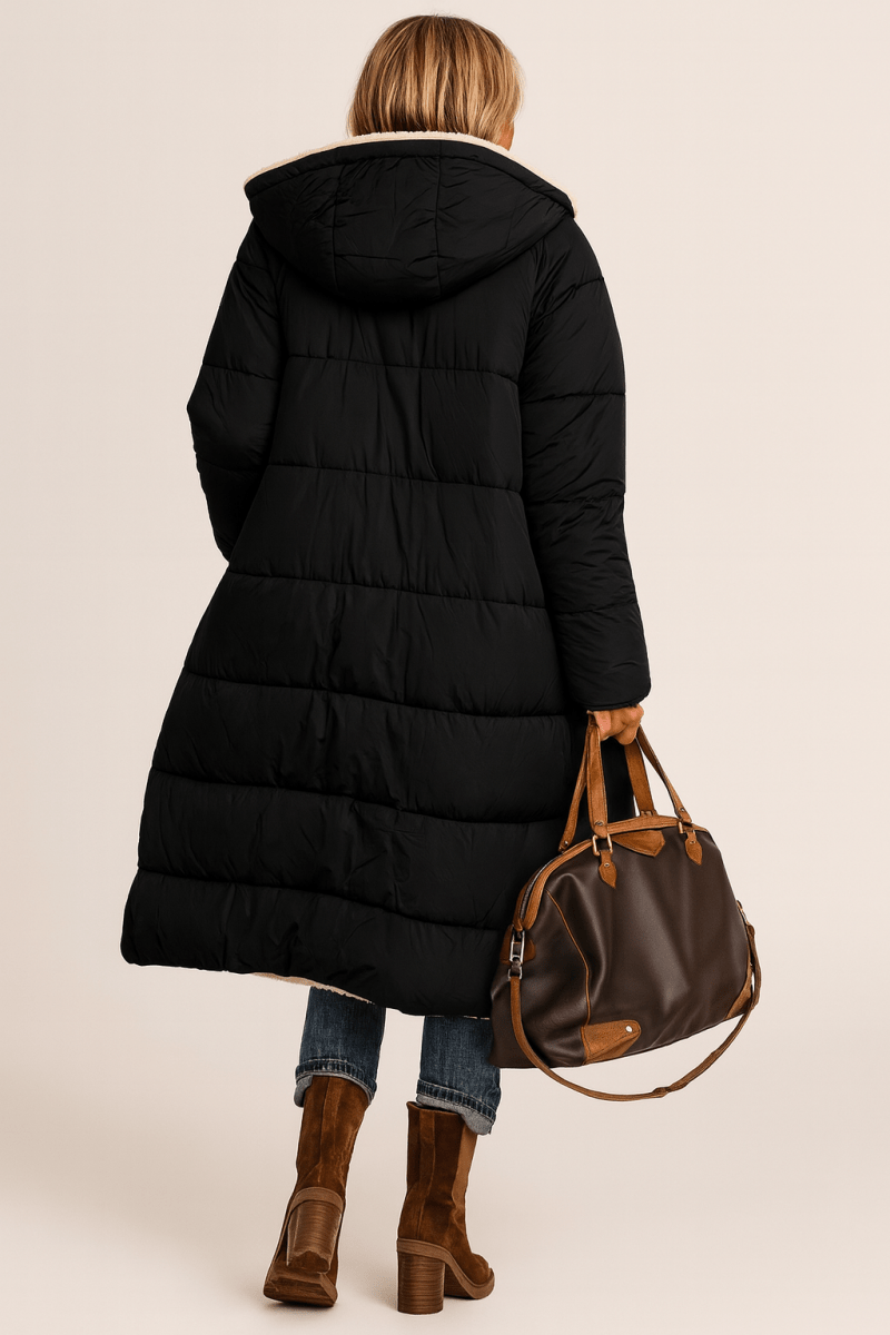 Sienna — Manteau long réversible à col contrastant — Amielle Paris