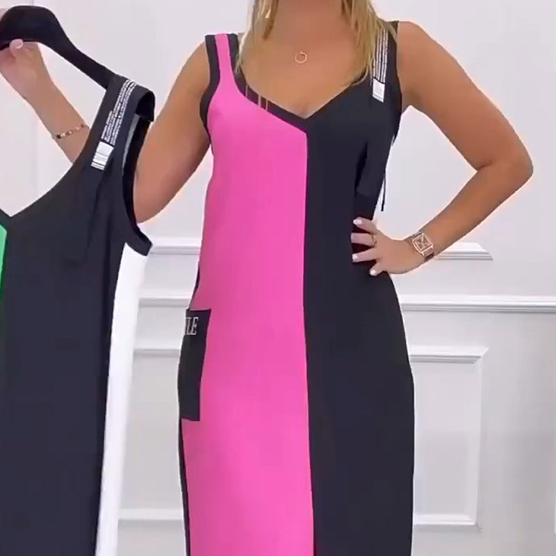 Evelyn — Robe en maille sans manches bicolore — Amielle Paris