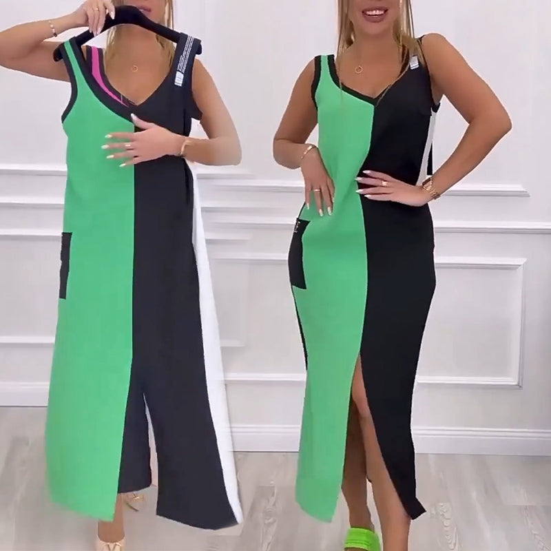 Evelyn — Robe en maille sans manches bicolore — Amielle Paris