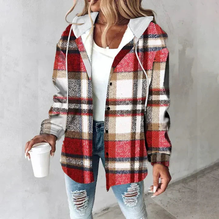 Riley — Veste à carreaux boutonnée à capuche — Amielle Paris