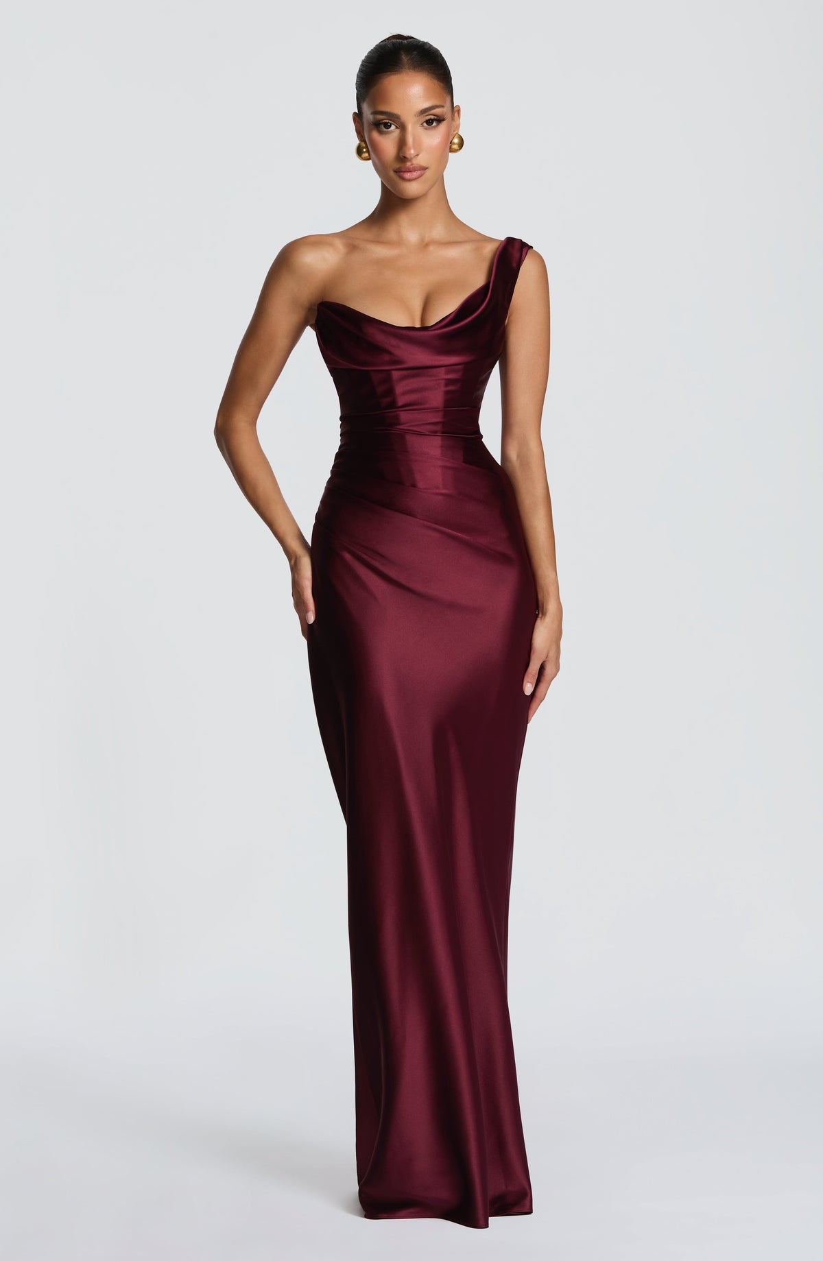 Robe longue satinée à une épaule — Eurydice — Amielle Paris