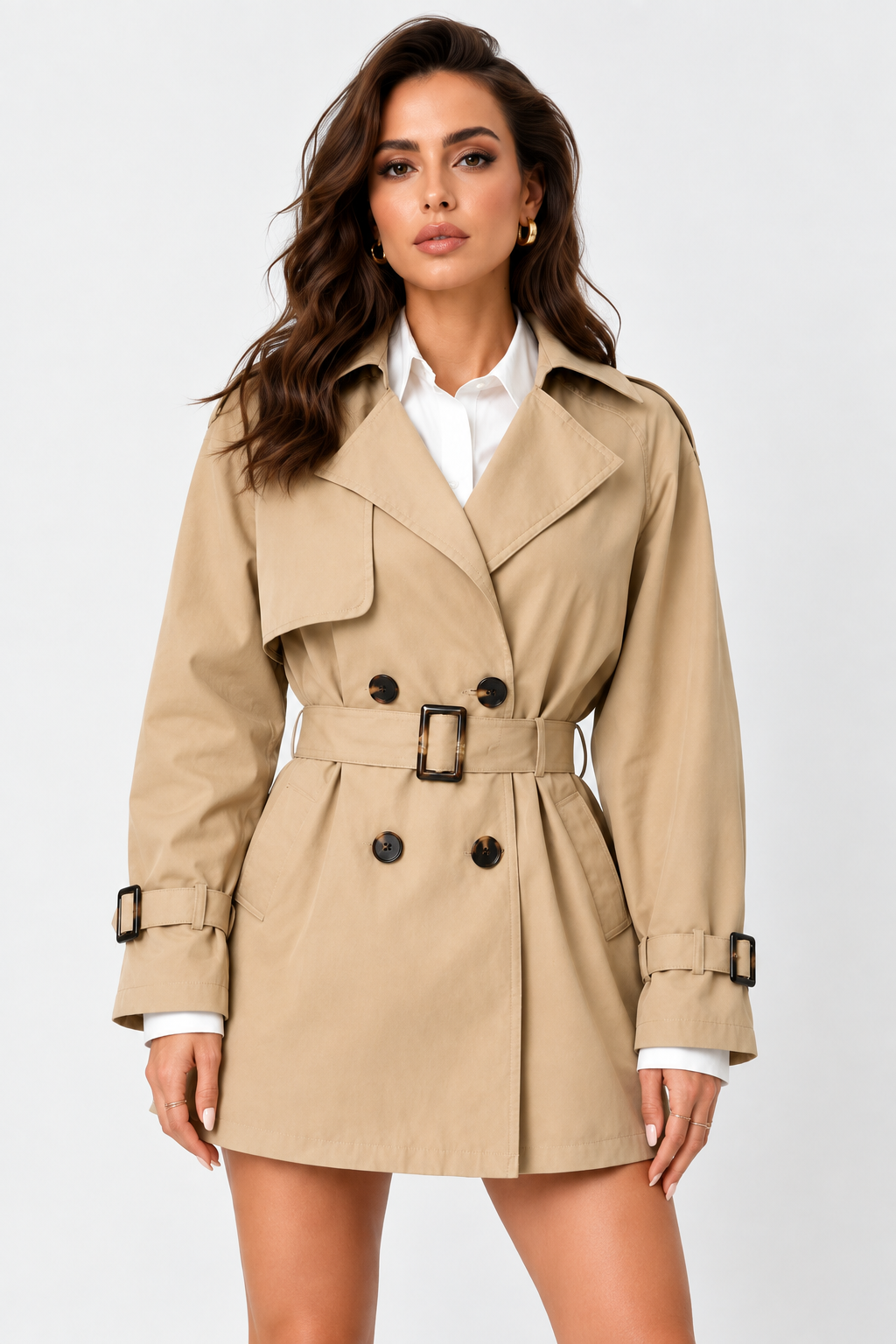Trench court fluide à ceinture bouclée — Amielle Paris