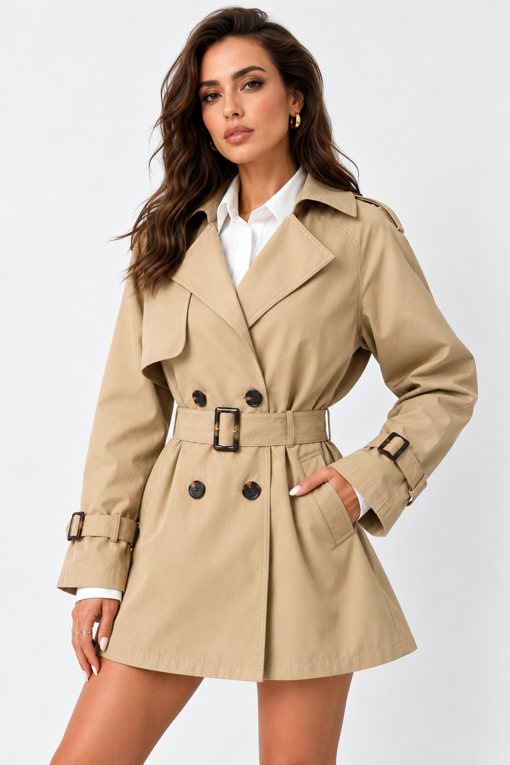 Trench court fluide à ceinture bouclée — Amielle Paris