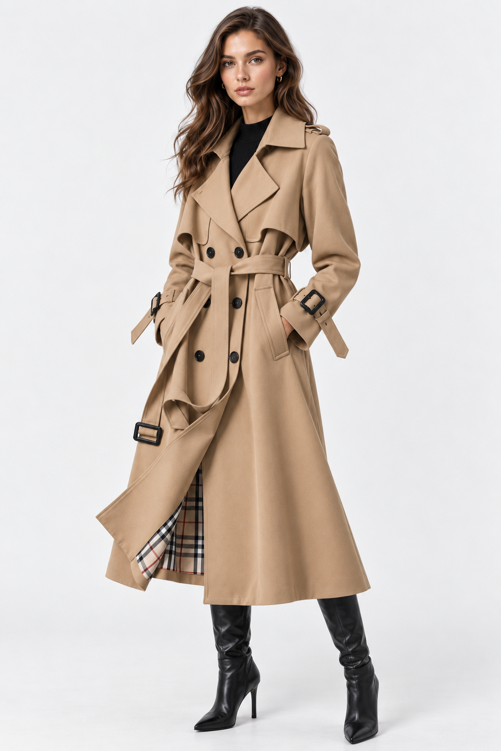 Trench long croisé à ceinture nouée — Amielle Paris