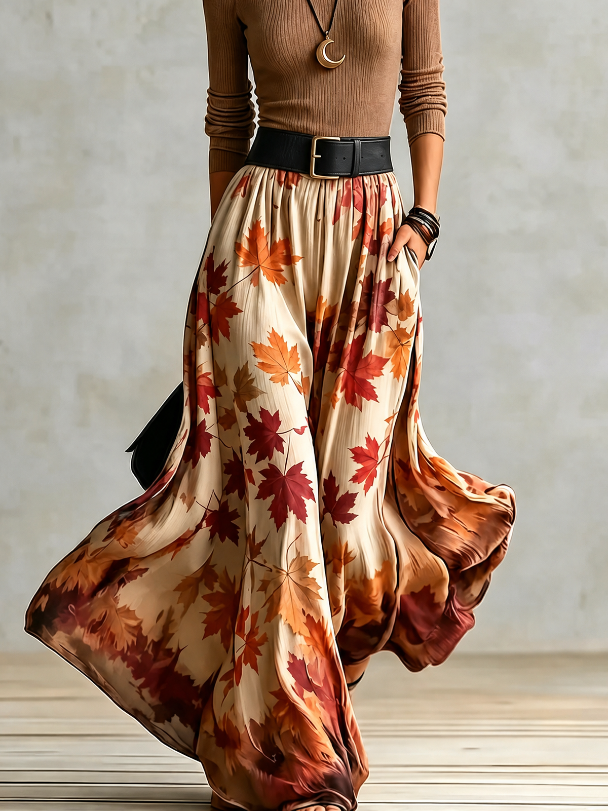 Ensemble en maille et jupe à motif feuilles — Amielle Paris