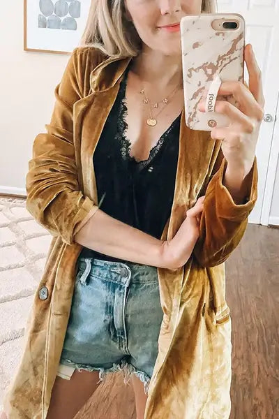 Ingrid — Manteau long ouvert en velours — Amielle Paris