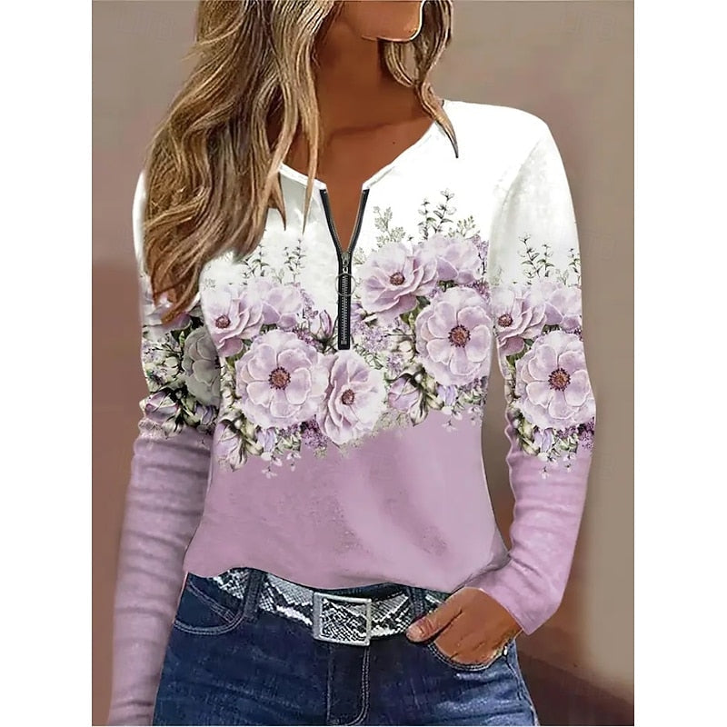 Haut fleuri à manches longues et col zippé — Amielle Paris