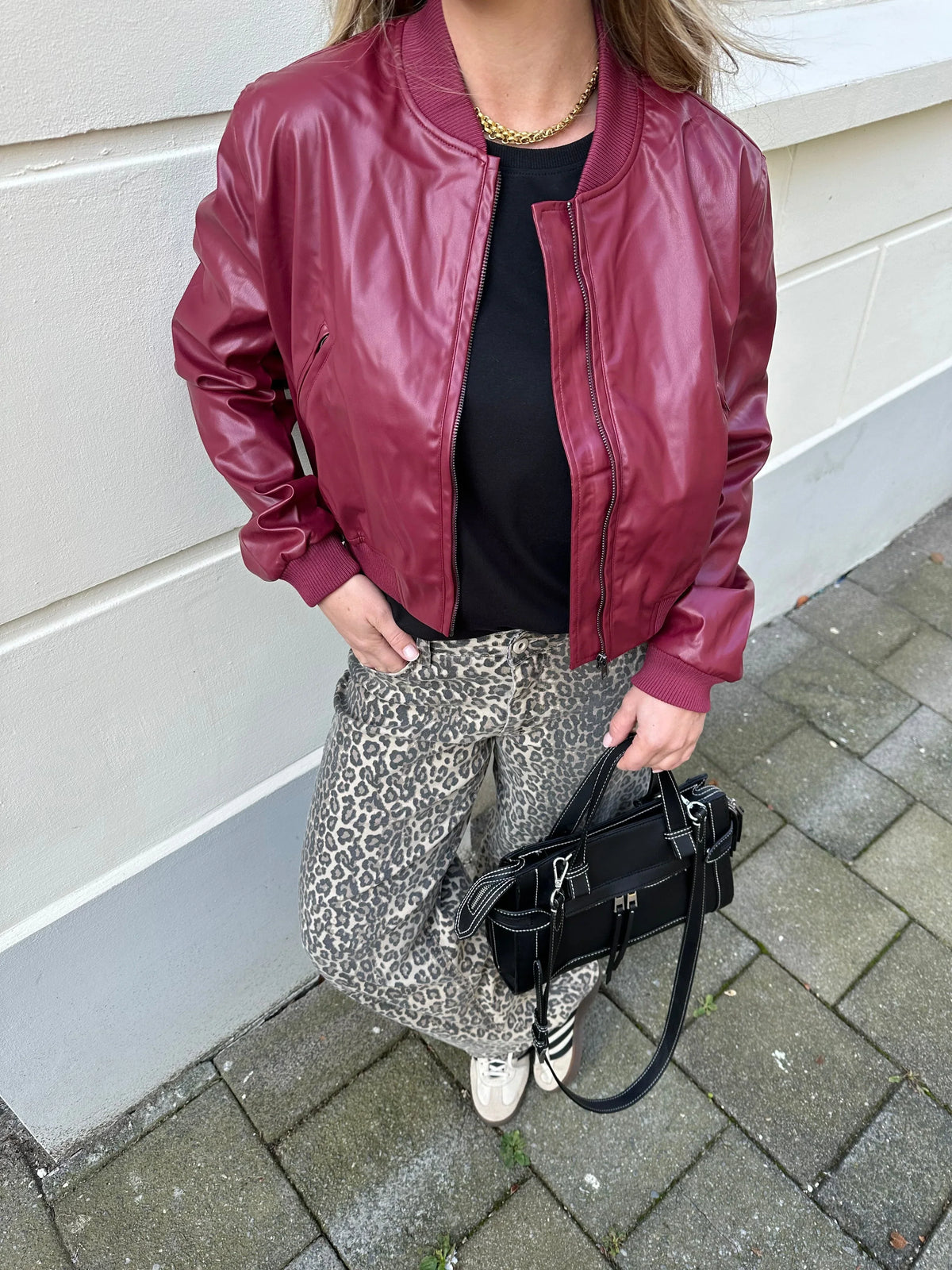 Blouson aspect cuir à col côtelé — Amielle Paris