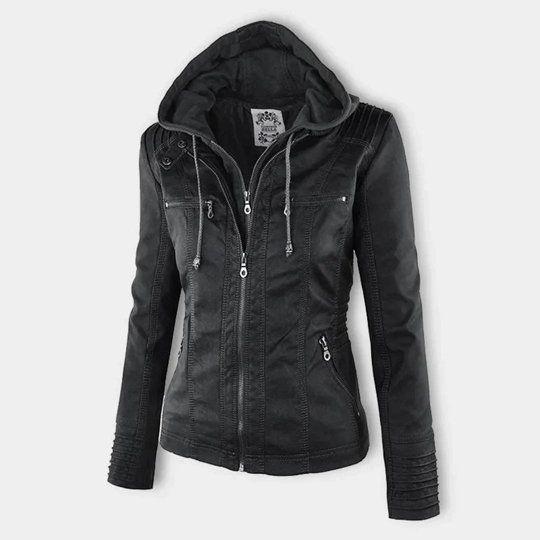 Veste de motard à capuche et poignets côtelés — Amielle Paris