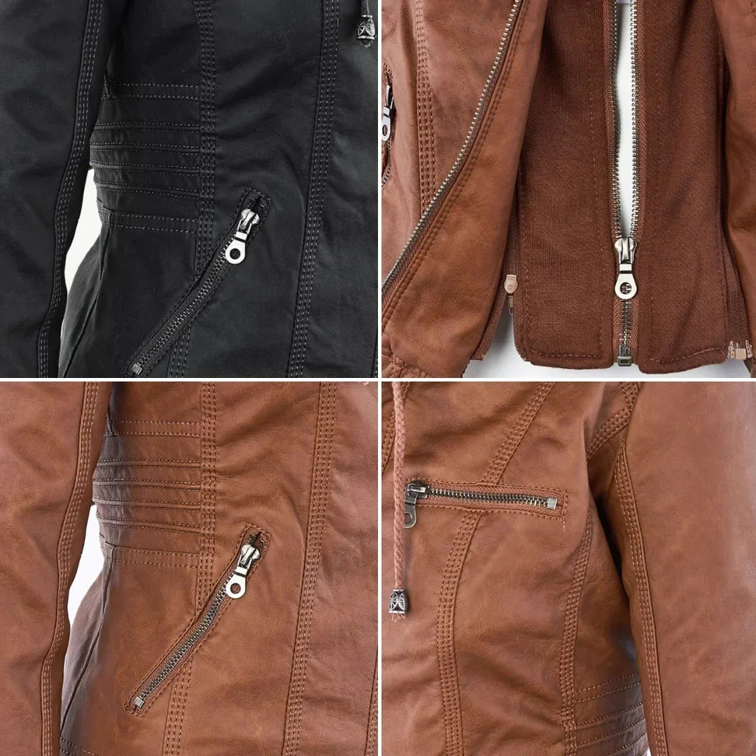 Veste de motard à capuche et poignets côtelés — Amielle Paris