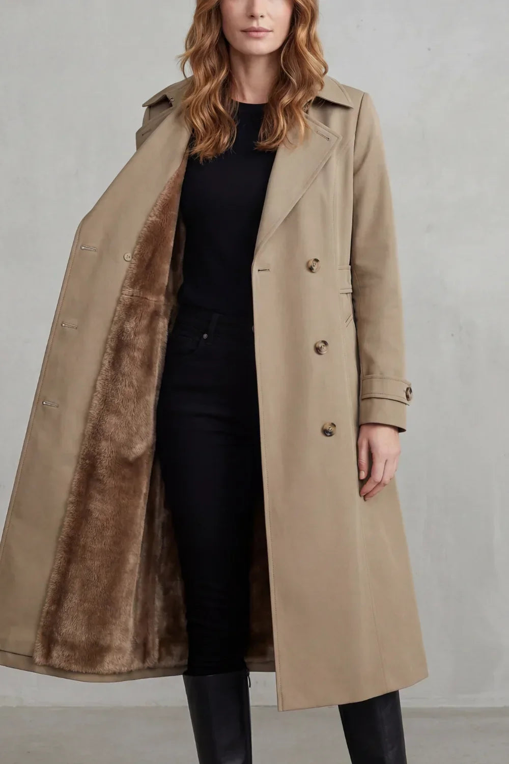 Trench long doublé en fausse fourrure — Amielle Paris